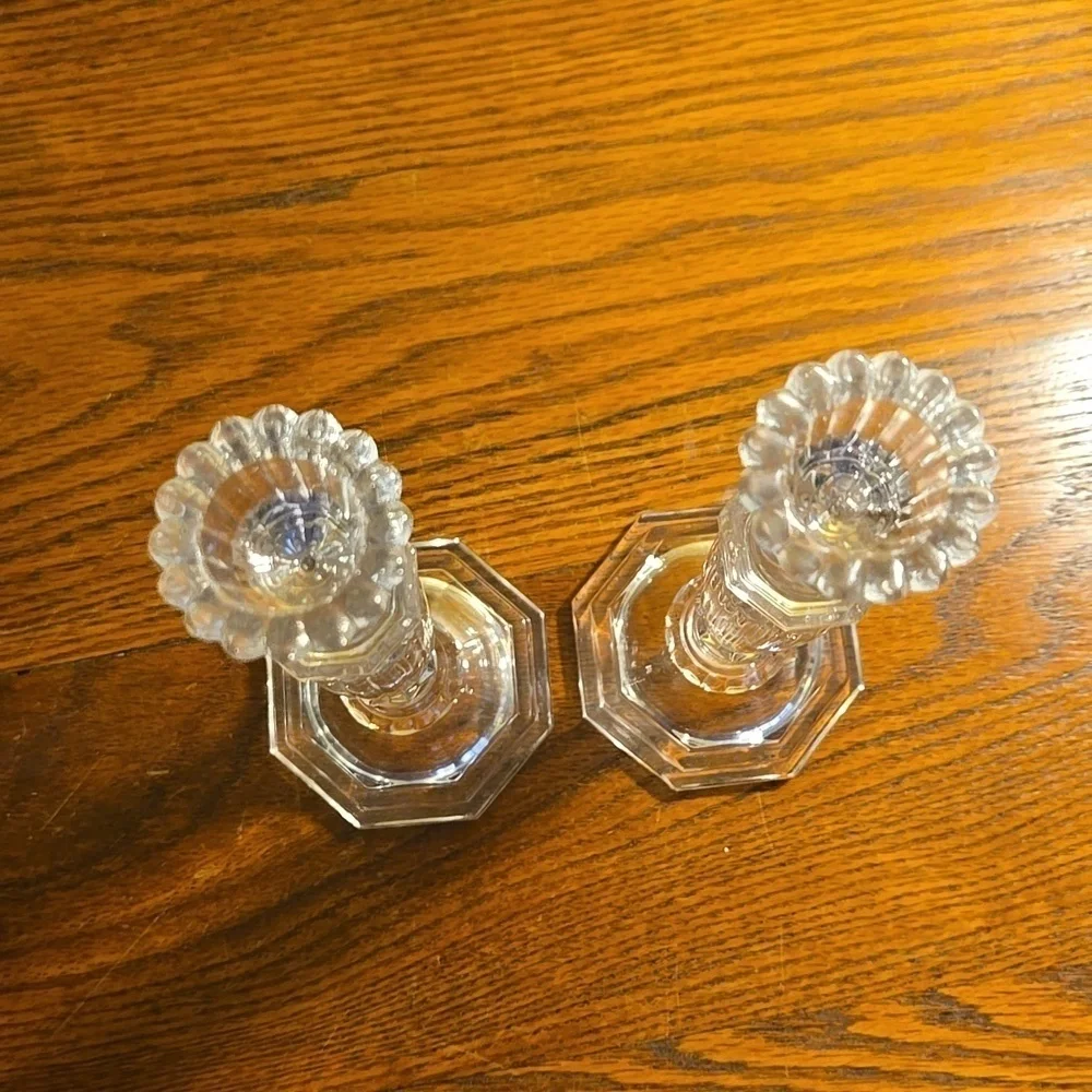 Vintage Pair of Glass Candleholders 9 inches tall